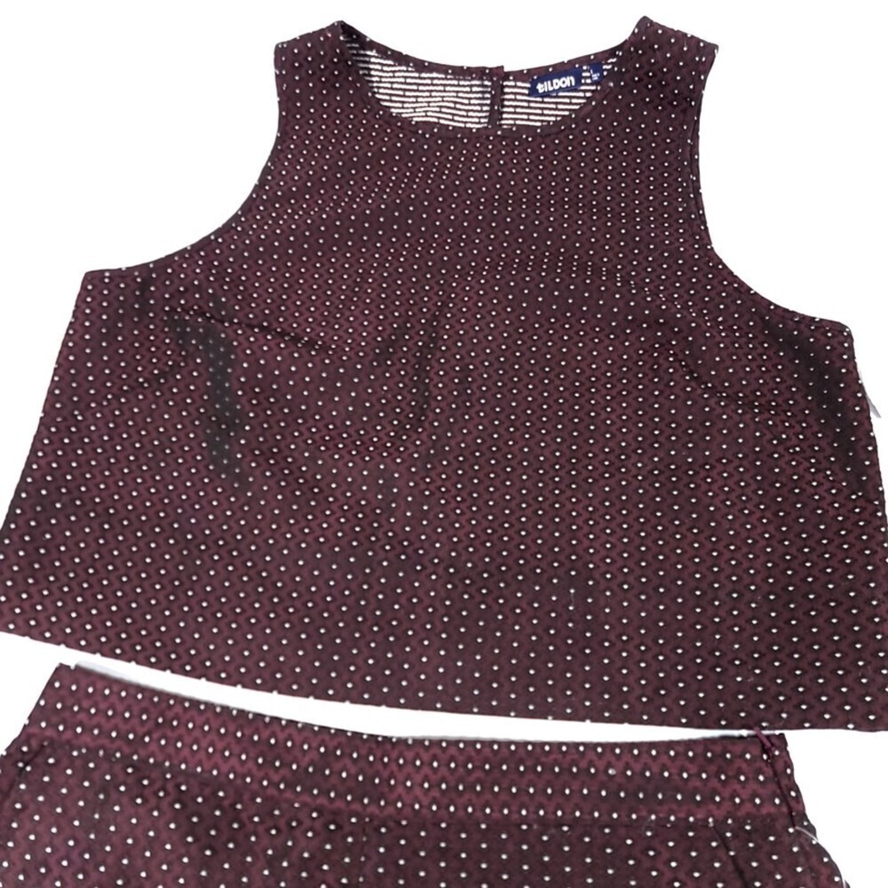 NWT Tildon Jacquard Crop Top and High Waisted Shorts Set in Burgundy Large - Picture 3 of 11